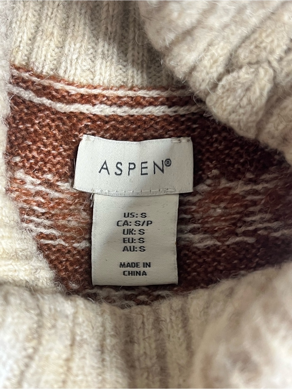 Aspen Fair Isle Turtleneck Sweater Nordic Wool Blend Oatmeal Brown Small - Picture 4 of 16